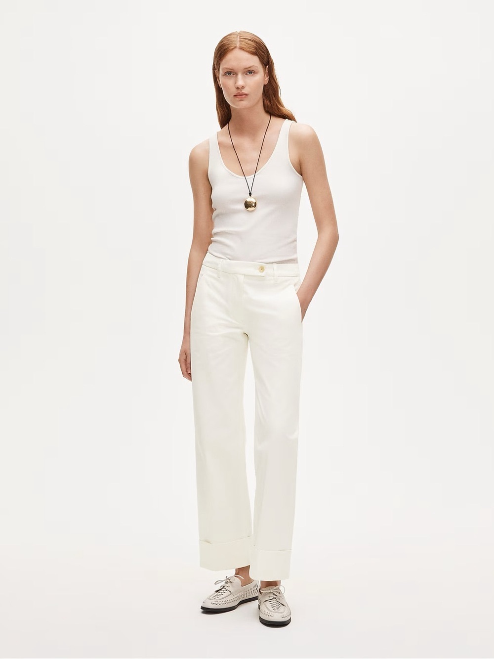 Petite cuffed chino pant in Ivory